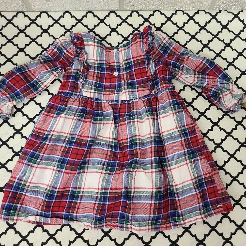Baby Gap Cotton Plaid Long Sleeve Dress Size 12-18 Months
